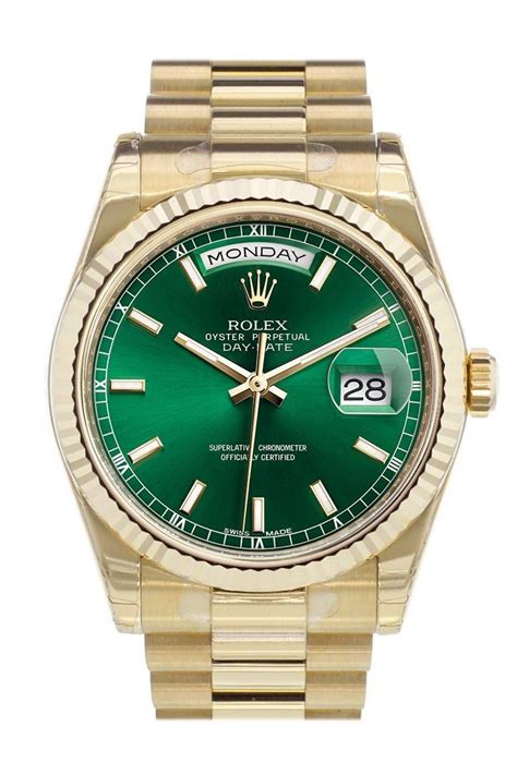 rolex presidential gold green|Rolex gold presidential watch price.